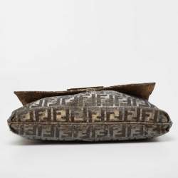 Pre Owned Fendi Metallic Zucca Glitter Lurex Fabric Mia Flap Shoulder Bag