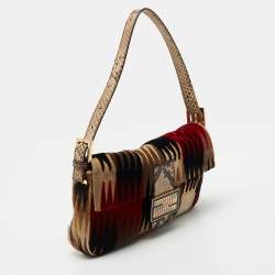 Fendi Multicolor Velvet, Calf Hair and Python Baguette Bag