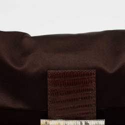 Fendi Brown Satin and Lizard Baguette Shoulder Bag