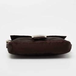 Fendi Brown Satin and Lizard Baguette Shoulder Bag