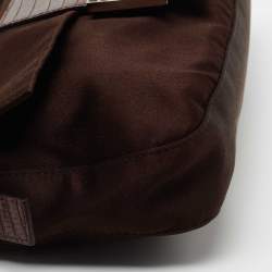 Fendi Brown Satin and Lizard Baguette Shoulder Bag