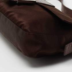 Fendi Brown Satin and Lizard Baguette Shoulder Bag