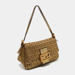 Fendi Metallic Gold Zucca Canvas and Leather Baguette Bag