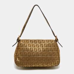Fendi Metallic Gold Zucca Canvas and Leather Baguette Bag
