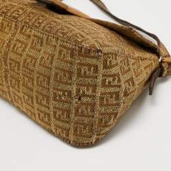 Fendi Metallic Gold Zucca Canvas and Leather Baguette Bag
