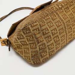 Fendi Metallic Gold Zucca Canvas and Leather Baguette Bag