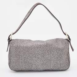 Fendi Silver Lurex Fabric and Leather Baguette Shoulder Bag