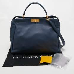 Pre Owned Fendi Blue Leather Large Peekaboo Top Handle Bag