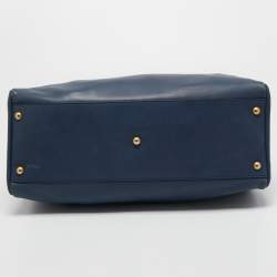 Pre Owned Fendi Blue Leather Large Peekaboo Top Handle Bag