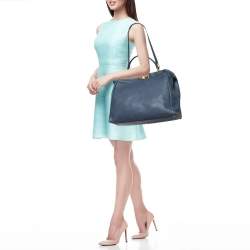Pre Owned Fendi Blue Leather Large Peekaboo Top Handle Bag