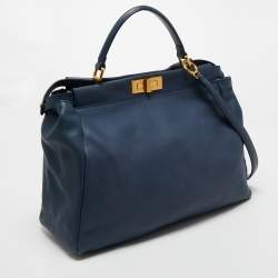 Pre Owned Fendi Blue Leather Large Peekaboo Top Handle Bag