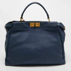 Pre Owned Fendi Blue Leather Large Peekaboo Top Handle Bag