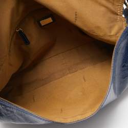 Pre Owned Fendi Navy Blue Patent Leather Maxi Convertible Baguette Bag