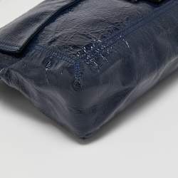 Pre Owned Fendi Navy Blue Patent Leather Maxi Convertible Baguette Bag