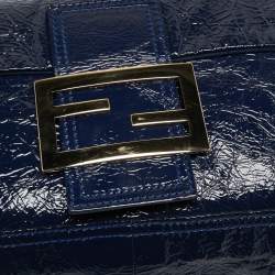 Pre Owned Fendi Navy Blue Patent Leather Maxi Convertible Baguette Bag