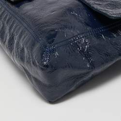 Pre Owned Fendi Navy Blue Patent Leather Maxi Convertible Baguette Bag