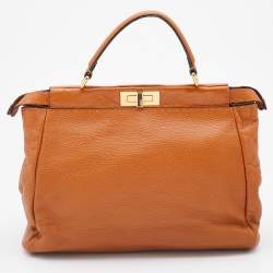 Fendi Brown Leather Large Peekaboo Top Handle Bag