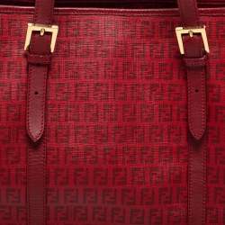 Pre Owned Fendi Burgundy Zucca Coated Canvas and Leather Tote