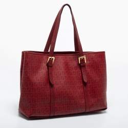 Pre Owned Fendi Burgundy Zucca Coated Canvas and Leather Tote