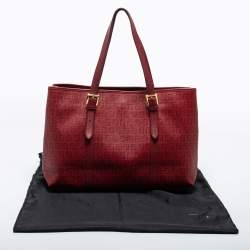 Pre Owned Fendi Burgundy Zucca Coated Canvas and Leather Tote