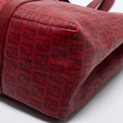 Pre Owned Fendi Burgundy Zucca Coated Canvas and Leather Tote