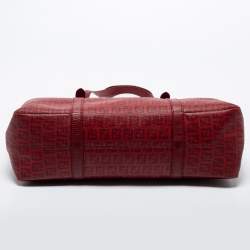 Pre Owned Fendi Burgundy Zucca Coated Canvas and Leather Tote