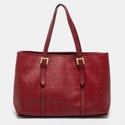 Pre Owned Fendi Burgundy Zucca Coated Canvas and Leather Tote