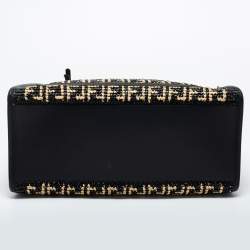 Pre Owned Fendi Black/Beige Woven Raffia and Leather Large Runaway Shopper Tote