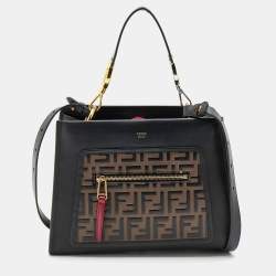 Pre Owned Fendi Black/Brown Zucca Leather Small Runaway Shoulder Bag