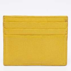Pre Owned Fendi Yellow Leather Card Holder