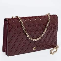 Pre Owned Fendi Burgundy Patent Leather Fendilicious Chain Clutch
