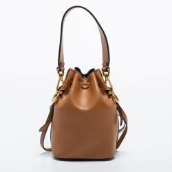 Pre Owned Fendi Brown Leather Mini Mon Tresor Drawstring Bucket Bag