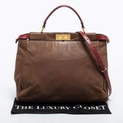 Pre Owned Fendi Brown Leather Peekaboo Large Top Handle Bag