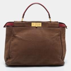 Pre Owned Fendi Brown Leather Peekaboo Large Top Handle Bag
