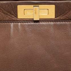 Pre Owned Fendi Brown Leather Peekaboo Large Top Handle Bag