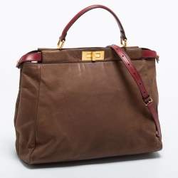 Pre Owned Fendi Brown Leather Peekaboo Large Top Handle Bag