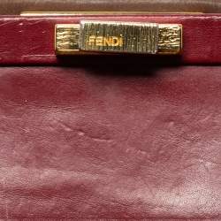 Pre Owned Fendi Brown Leather Peekaboo Large Top Handle Bag