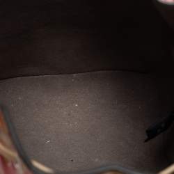 Pre Owned Fendi Beige/Red Monogram Embossed Leather Mini Mon Tresor Drawstring Bucket Bag