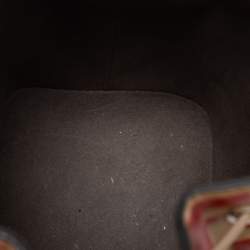 Pre Owned Fendi Beige/Red Monogram Embossed Leather Mini Mon Tresor Drawstring Bucket Bag