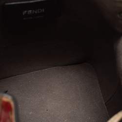 Pre Owned Fendi Beige/Red Monogram Embossed Leather Mini Mon Tresor Drawstring Bucket Bag