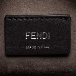 Pre Owned Fendi Beige/Red Monogram Embossed Leather Mini Mon Tresor Drawstring Bucket Bag