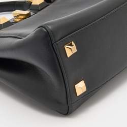 Pre Owned Fendi Black Leather Mini Studded Peekaboo Top Handle Bag