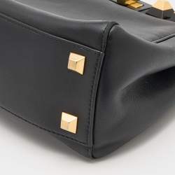 Pre Owned Fendi Black Leather Mini Studded Peekaboo Top Handle Bag