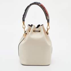 Pre Owned Fendi Off White/Blue Leather Mon Tresor Bucket Bag