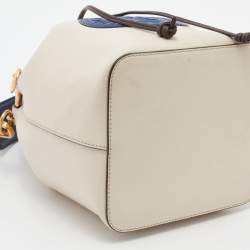 Pre Owned Fendi Off White/Blue Leather Mon Tresor Bucket Bag