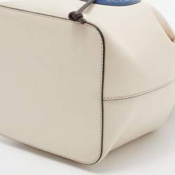 Pre Owned Fendi Off White/Blue Leather Mon Tresor Bucket Bag