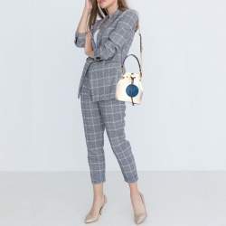 Pre Owned Fendi Off White/Blue Leather Mon Tresor Bucket Bag