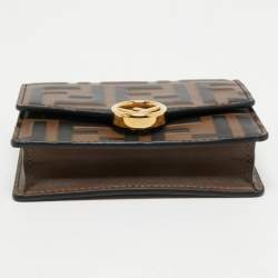 Pre Owned Fendi Brown/Black Zucca Leather Mini F is Fendi Wallet on Chain