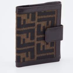 Pre Owned Fendi Brown Zucca Canvas and Leather FF Flap Compact Wallet
