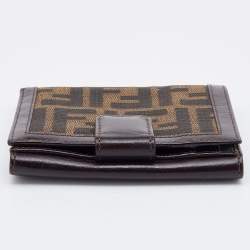 Pre Owned Fendi Brown Zucca Canvas and Leather FF Flap Compact Wallet